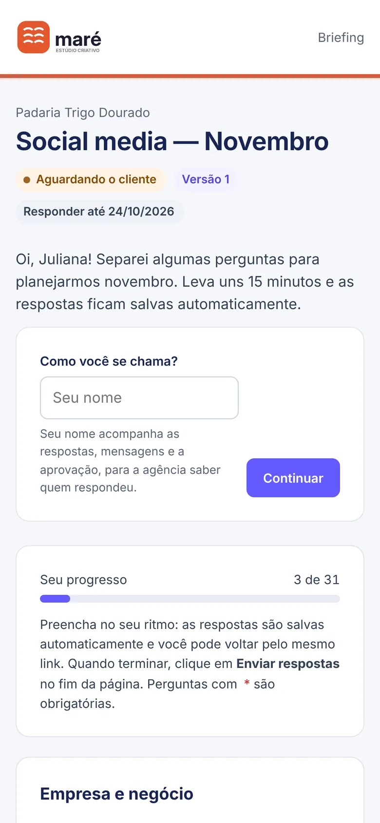 Início do briefing.