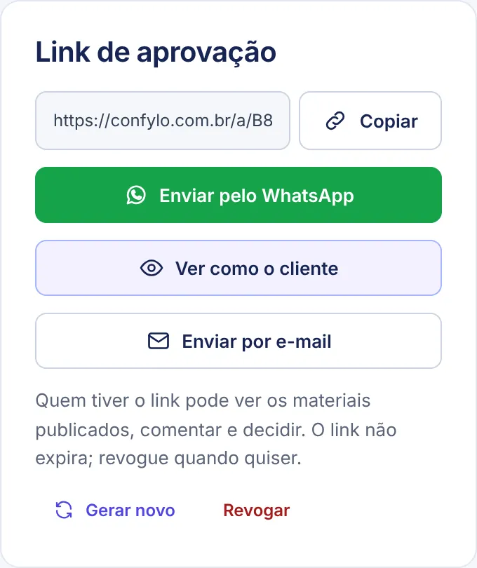 Quadro do link de aprovação.